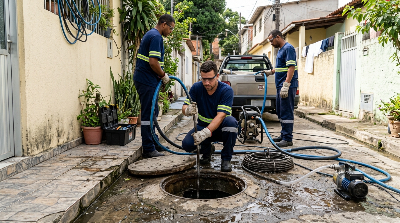 Desentupimento de esgoto com hidrojateamento em Aparecida de Goiânia-GO