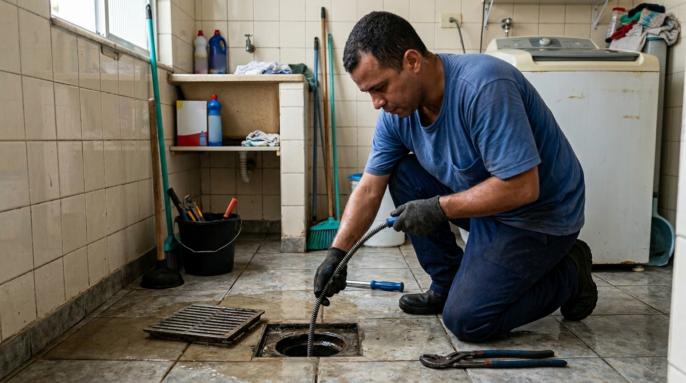 Desentupimento de ralo no banheiro em Aparecida de Goiânia-GO
