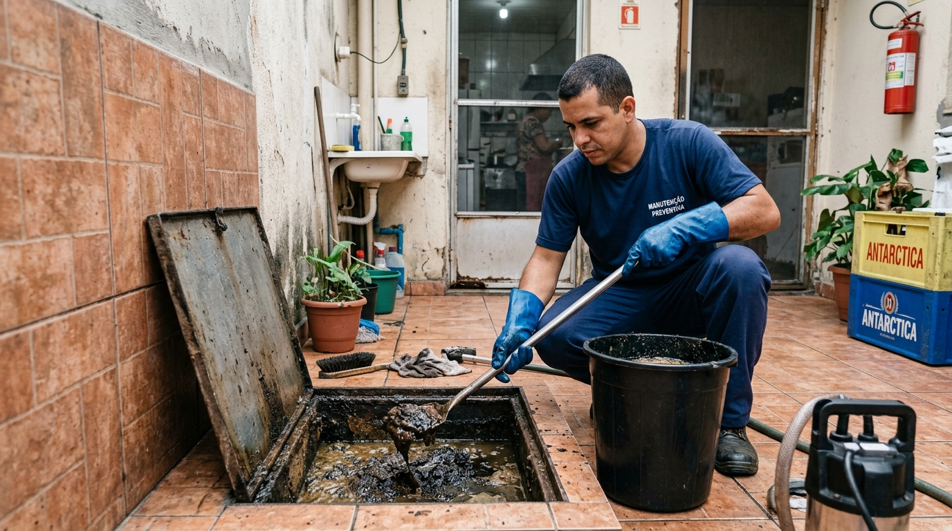 Equipe de limpeza de caixa de gordura em Aparecida de Goiânia-GO